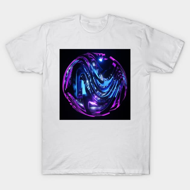 Bright Colorful Swirling Metallic Ribbon Sphere T-Shirt by jrfii ANIMATION